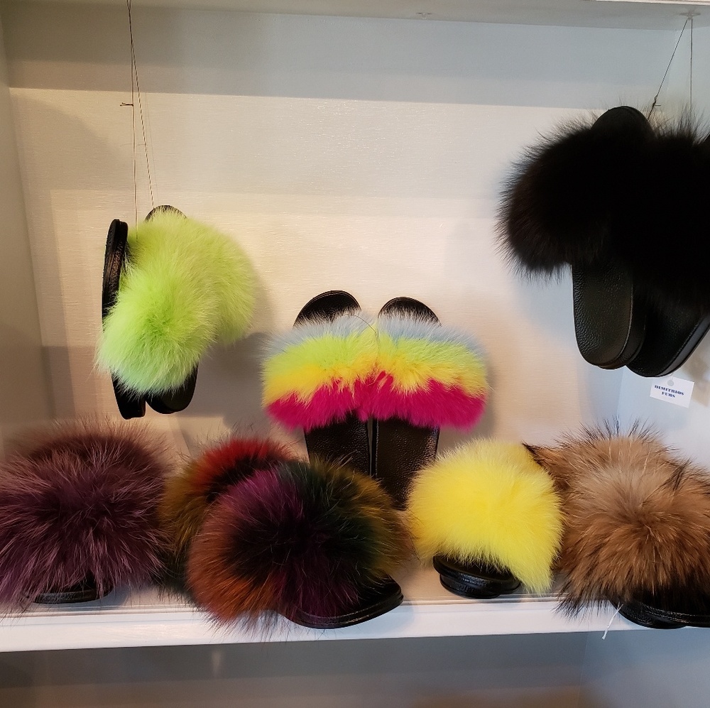 Real fur slippers